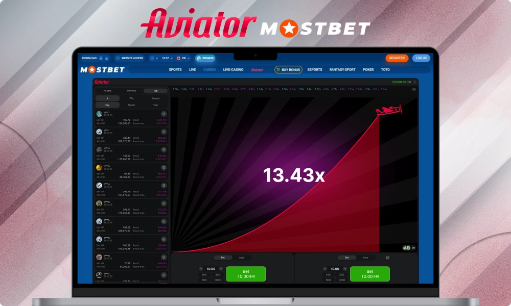 Play Aviator on the Mostbet platform